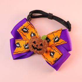 Pet Cat Small Dog Pumpkin Bow Tie Big Bell Decorations (Option: Purple-XS15to22cm)