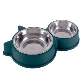 Dogs And Cats Anti-tumble Double Bowl Automatic Drinking Pet Supplies (Option: Cat Ear Green)