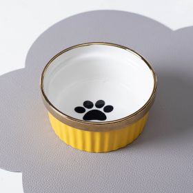 Cat Bowl Cervical Spine Protection Anti-tumble Double Bowl (Option: Single Yellow Paw Print Bowl)