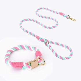 Weaving Gradient Colored Cotton Rope Pet Collar (Option: Cherry blossom pink-L)