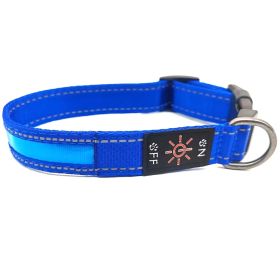 LED Luminous Dog Collar Highlight Reflective Leather Reflective Stripe Ribbon (Option: Colorful Blue-L)