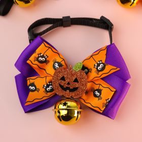 Pet Cat Small Dog Pumpkin Bow Tie Big Bell Decorations (Option: Purple Bell-S21to30cm)